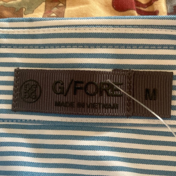 G/Fore mens M blue & white striped performance button down shirt golf NWOT - Picture 3 of 8